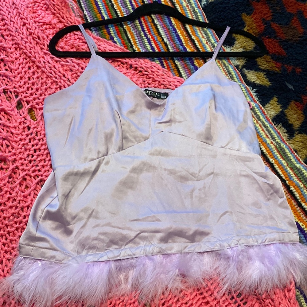 Nasty Gal satin feather pajama top